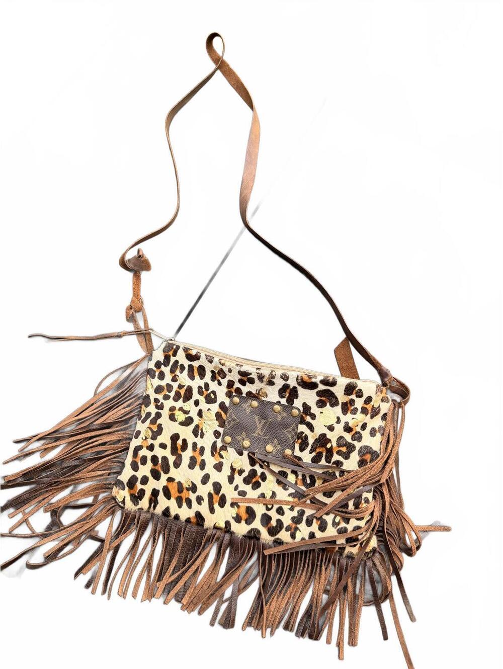 Leopard print fringe crossbody bag